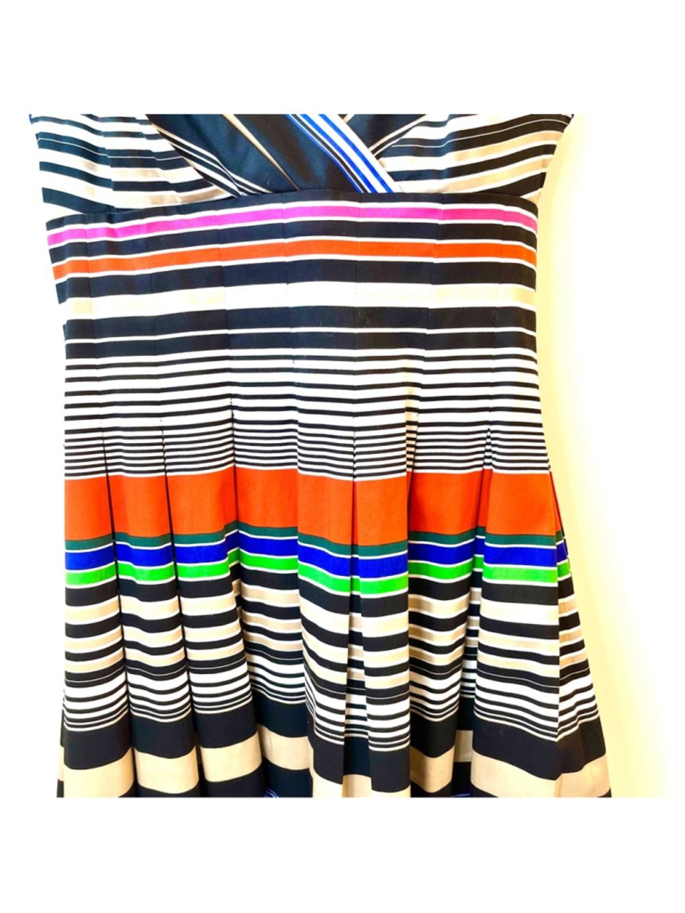 Calvin Klein Multicolor Striped Fit & Flare Pleated Sundress Cotton Stretch Midi - Picture 11 of 16